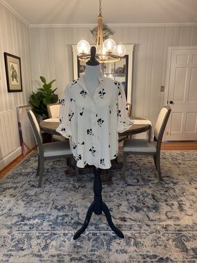 Ann Taylor Cream Blouse with Black Floral Print